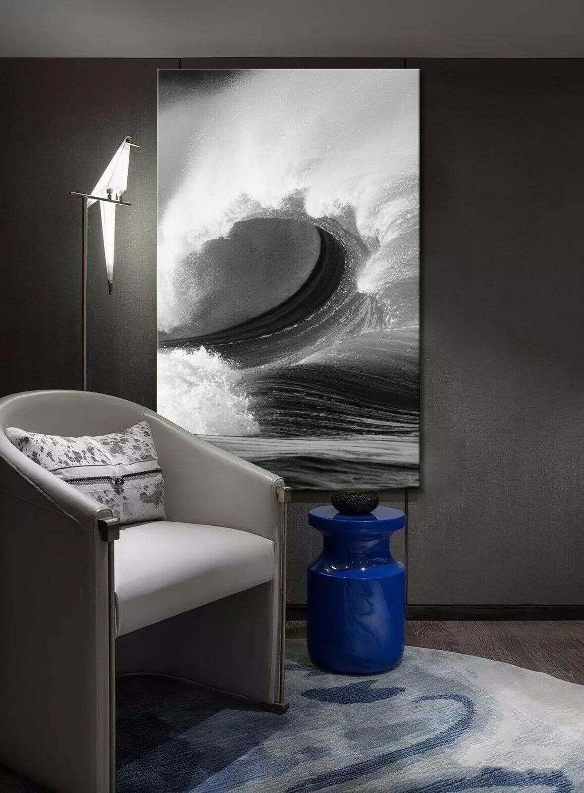 Black & White Sea Wave Vertical Framed Canvas Print Wall Art Blue prints photo