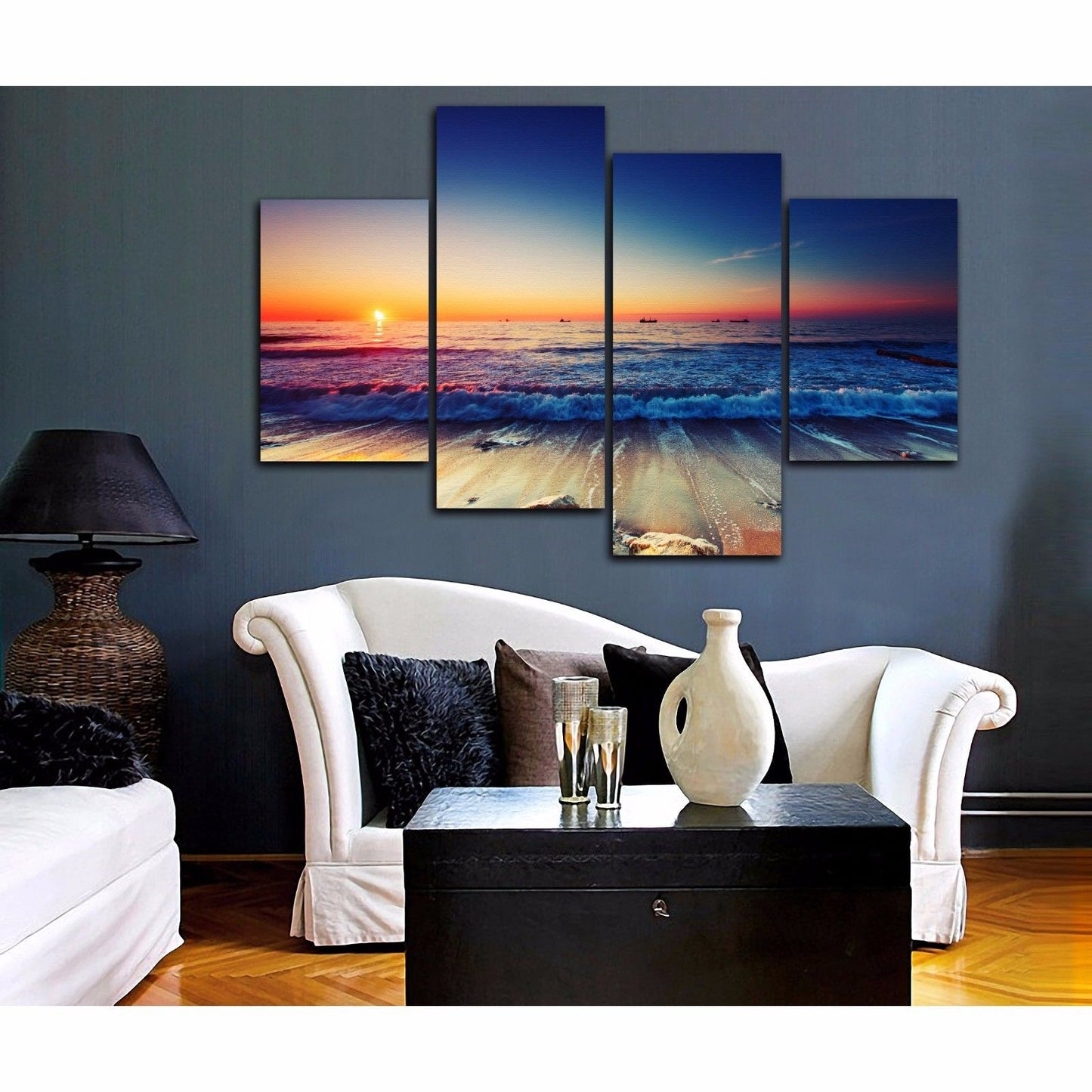 Framed stretched canvas prints seascape print Sunset beach modern art wall ocean