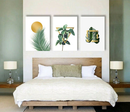 Gold Circle Triangle Square Plant Framed Canvas Prints Modern Art Home Decor