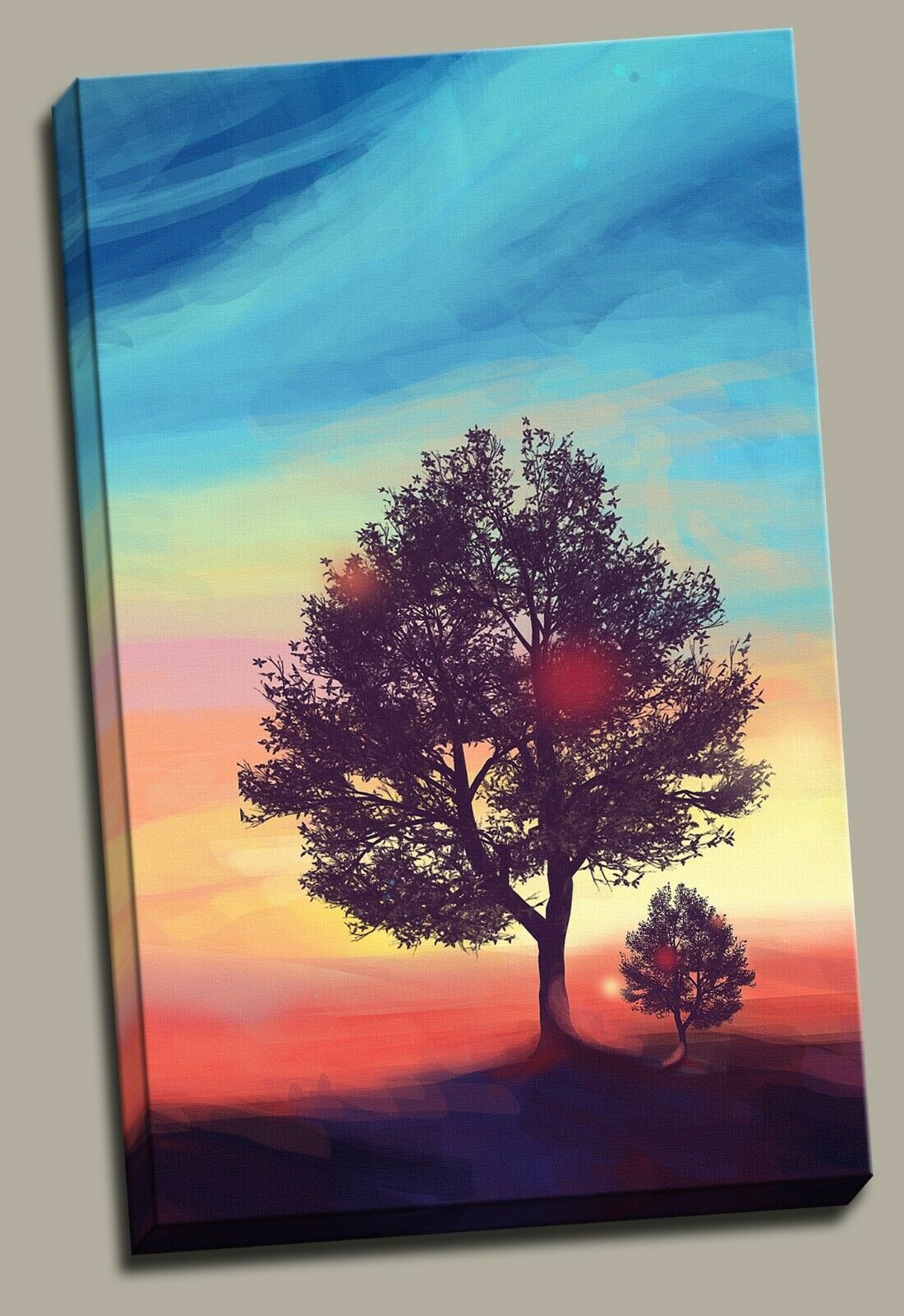 Rainbow Tree of Life Stretched Framed Canvas Sun Rise Split print home Wall art