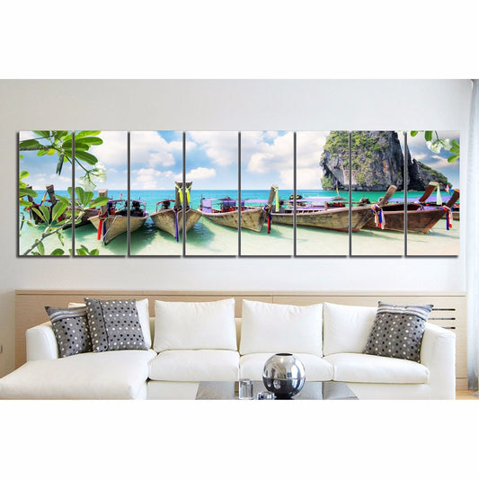 Framed Split canvas prints landscape beach colorful boat Thailand Riley wall art