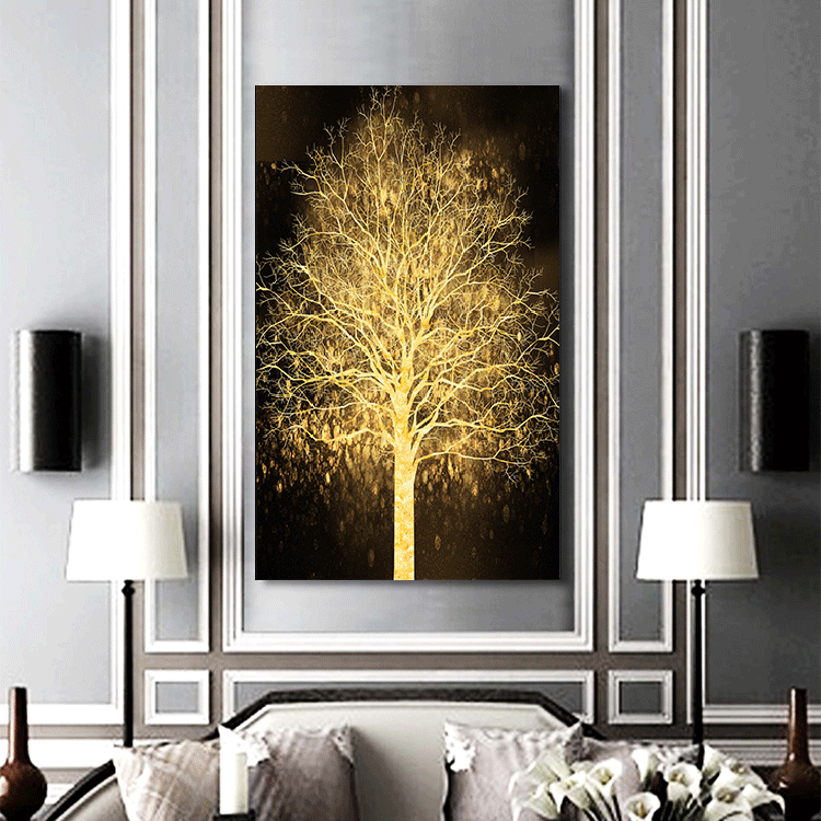 Framed Stretched Canvas Tree of Sparklers in the Dark Gold prints Wall Art print