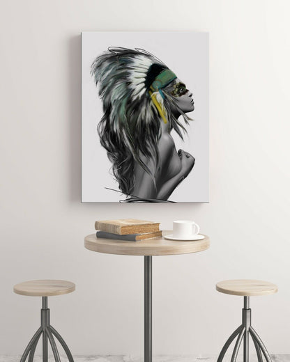 Native American Indian Girl Framed Canvas Wall Art Print Wall Home Decor