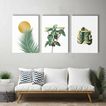 Gold Circle Triangle Square Plant Framed Canvas Prints Modern Art Home Decor