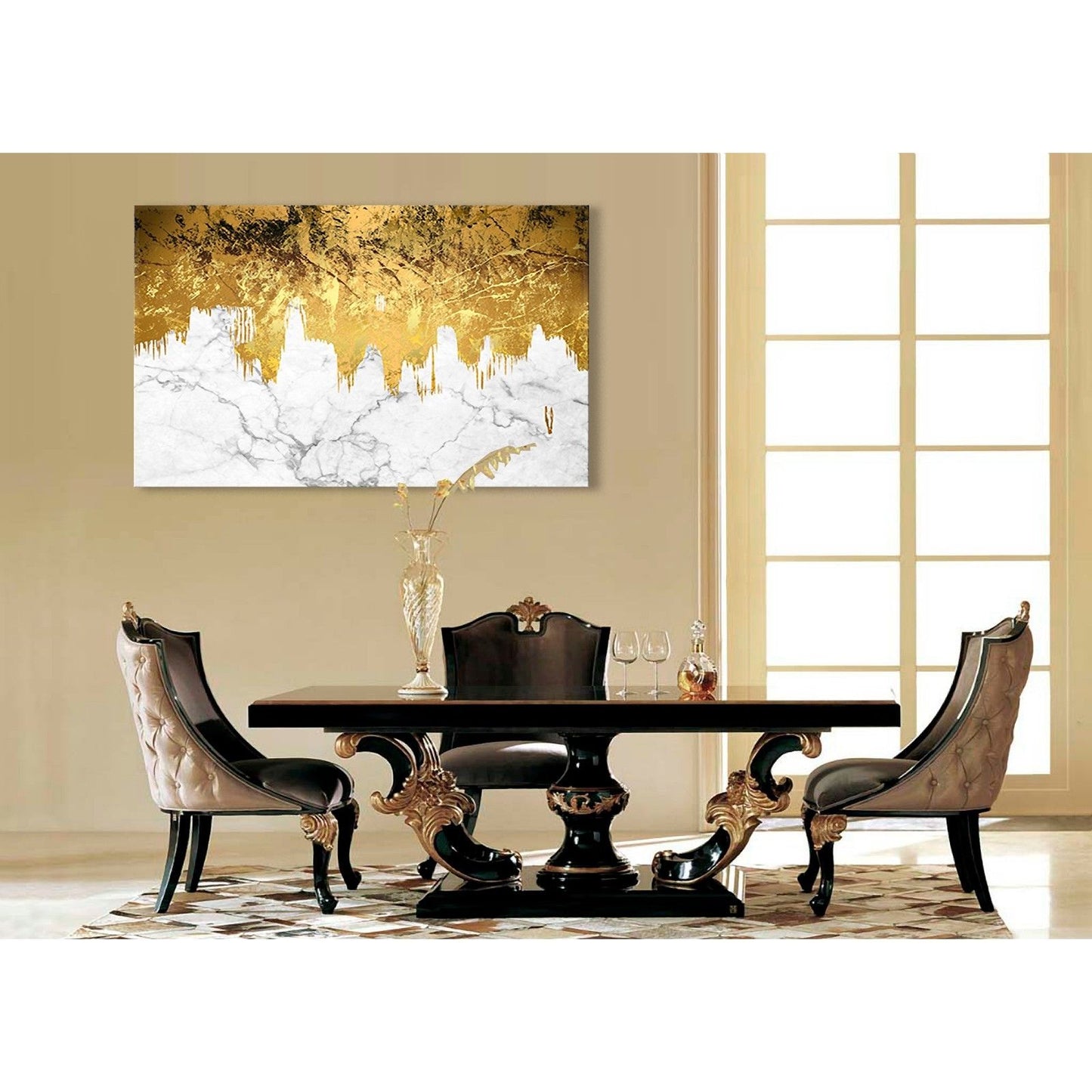 Marble Gold Foil Stretched Printed Framed Canvas White abstract print wall art