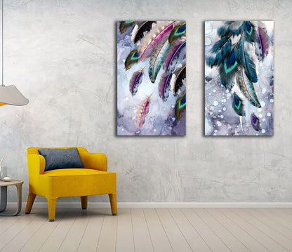 Colourful Peacock Feather Framed Canvas Print Abstract Living Room Wall