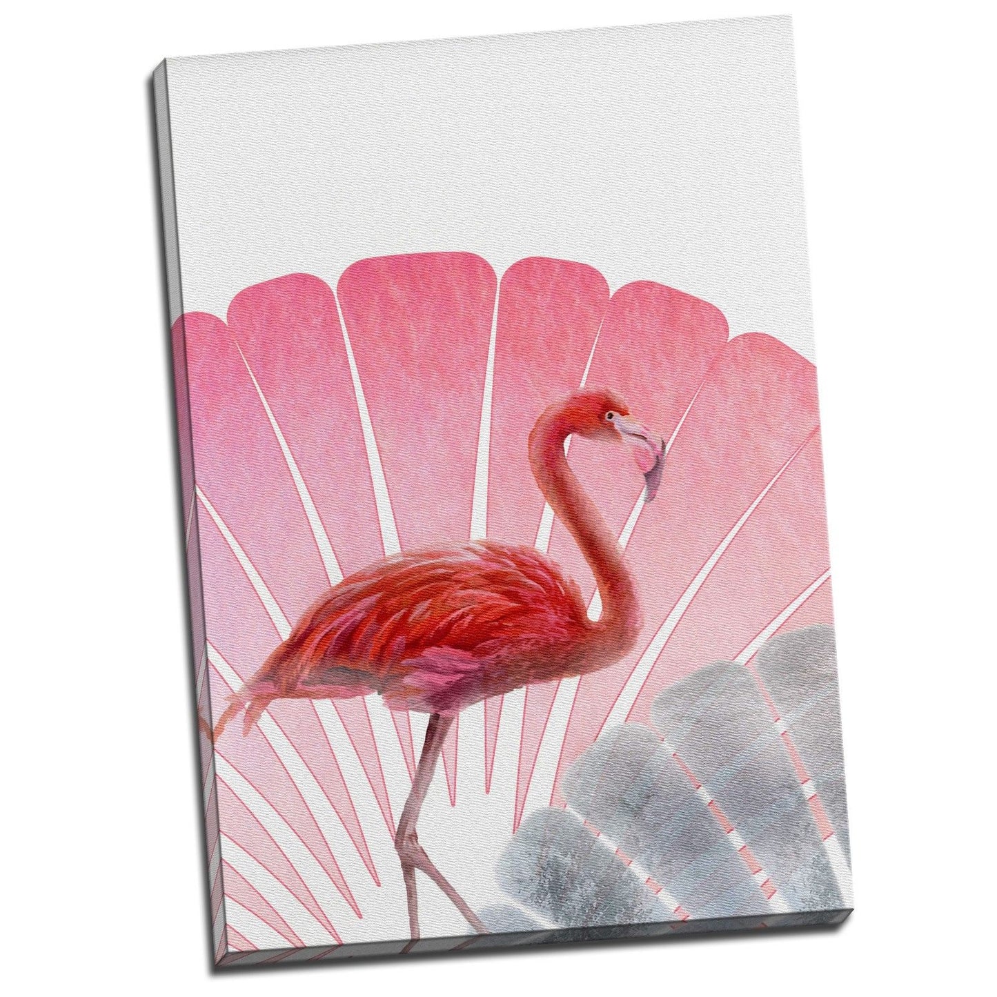Framed Stretched Canvas Dancing Flamingo pink deco modern art print lotus leaf