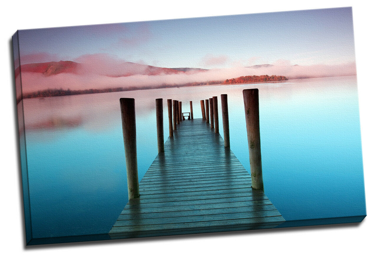 Time lapse Framed Canvas prints wooden bridge sunset beach modern wall art