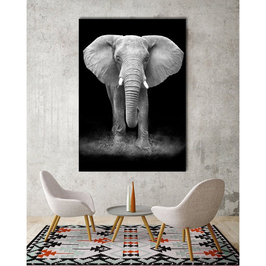 Black White Elephant Stretched Canvas Prints Wall Art Decor Framed Black&White