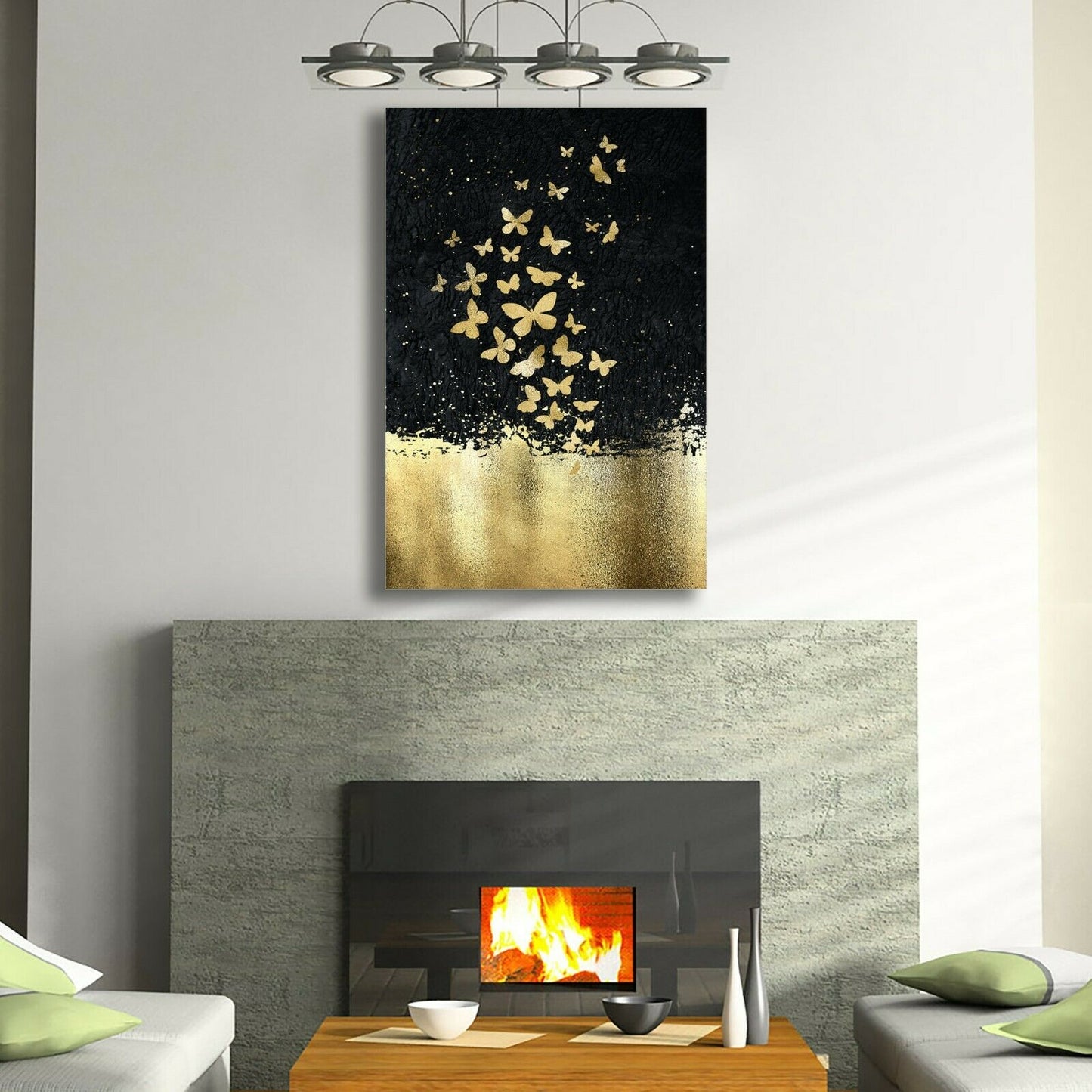 Butterfly gold foil color black Framed Canvas above  Water Wall Art Print Wall