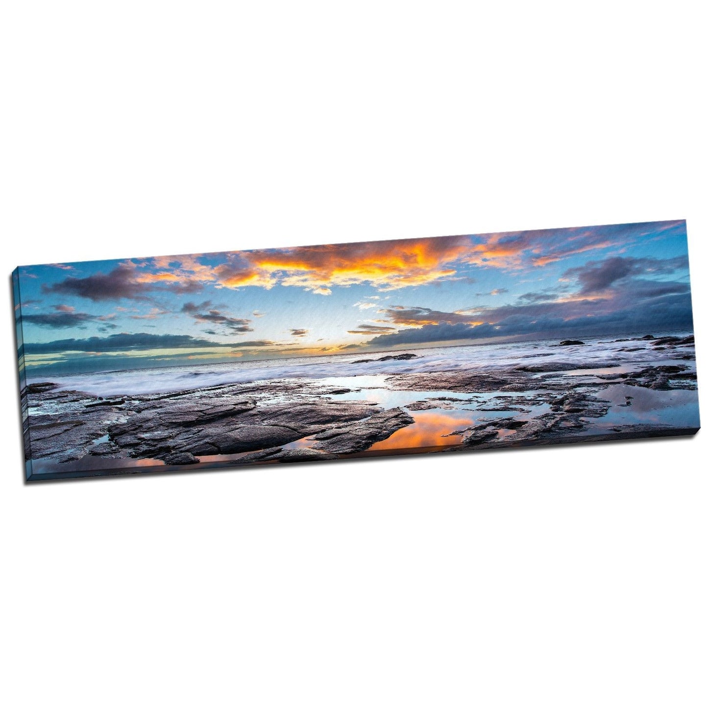 Stretched seascape time-lapse canvas Sunset beach ocean rock view wall art