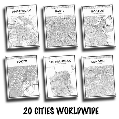 Famous City Line drawing Stretched Canvas Prints Wall Art Home Office Decor