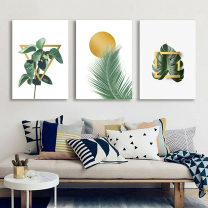 Gold Circle Triangle Square Plant Framed Canvas Prints Modern Art Home Decor