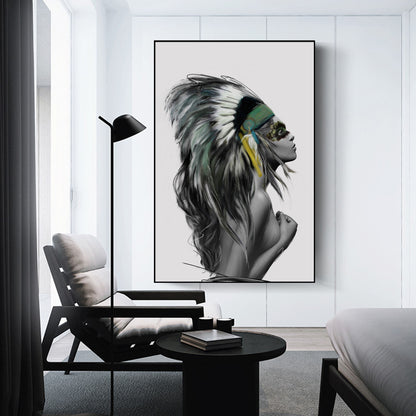 Native American Indian Girl Framed Canvas Wall Art Print Wall Home Decor