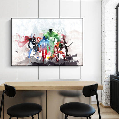 Framed Canvas Prints Stretched Watercolor Avengers Hero Wall Art Decor Painting