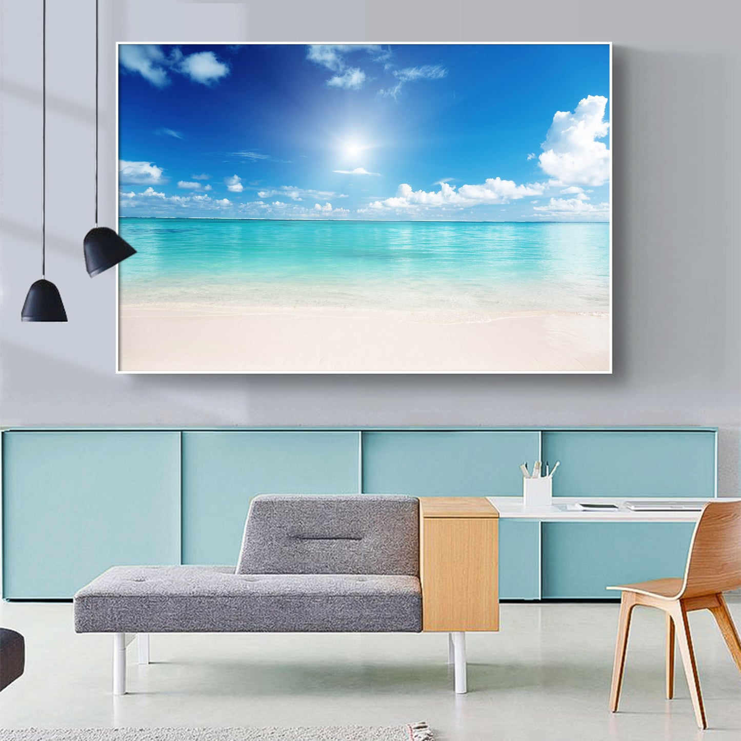 Framed Canvas prints seascape print Sun Beach ocean view time-lapse white sand