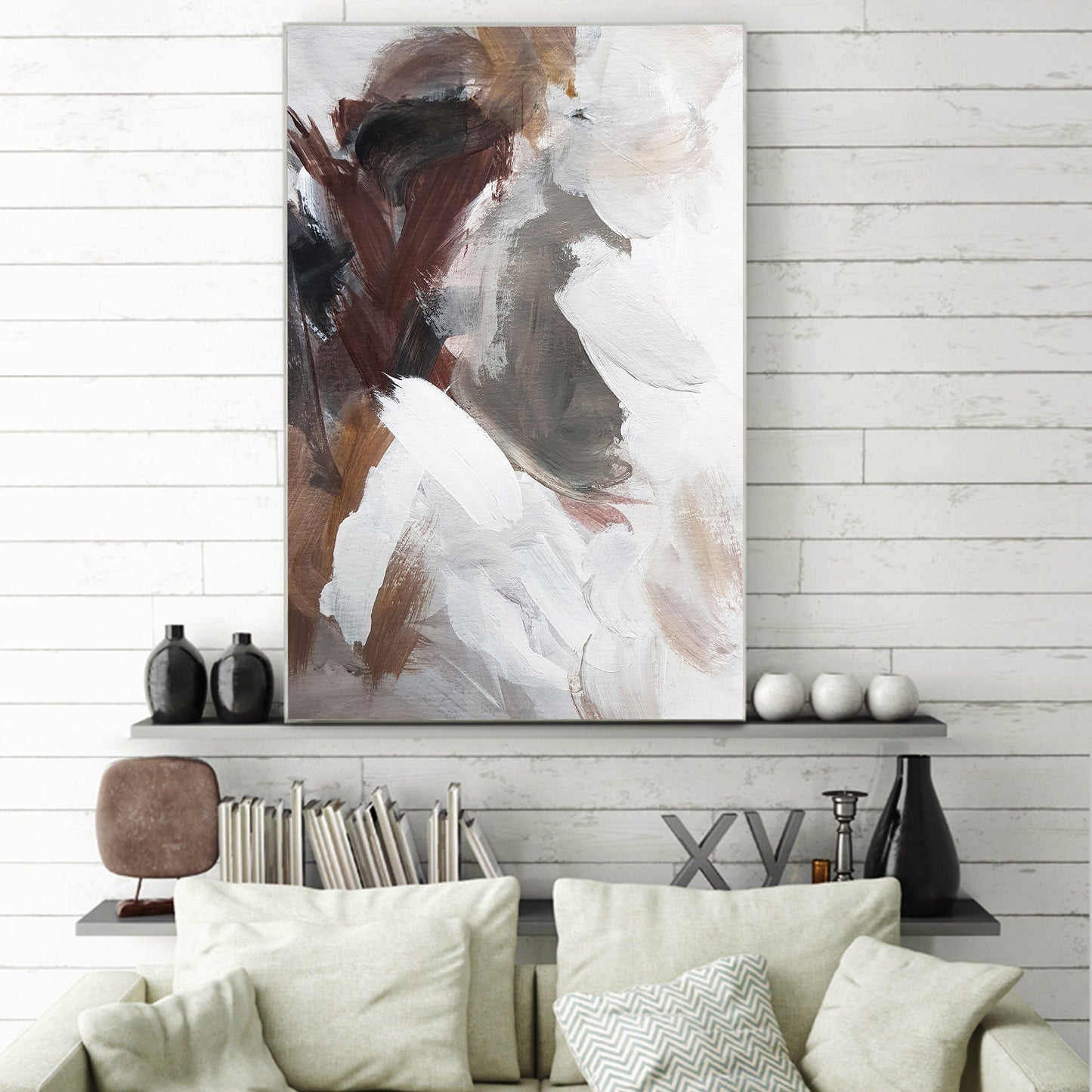 Abstract Brown White Framed Canvas Wall Art Print Ready to Hang Wall Prints