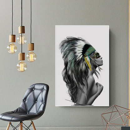 Native American Indian Girl Framed Canvas Wall Art Print Wall Home Decor