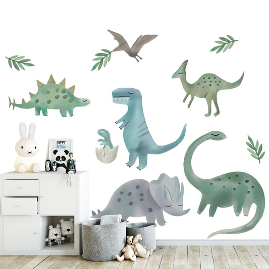 Blue&Green Cute Dinosaur Wall Decal / Peel and Stick / BR001