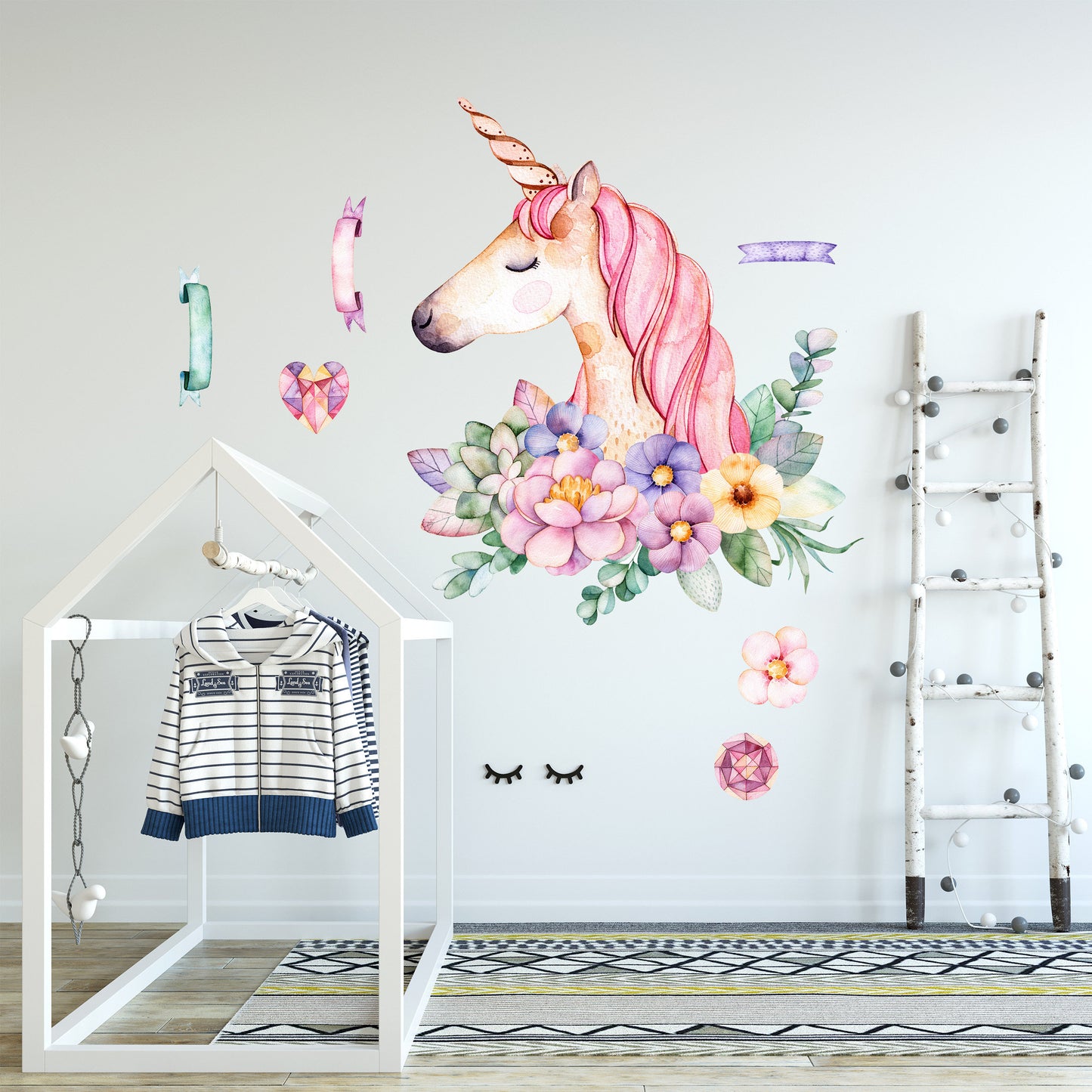 Dream Unicorn with Flowers Wall Stickers for Girls Room - BR004