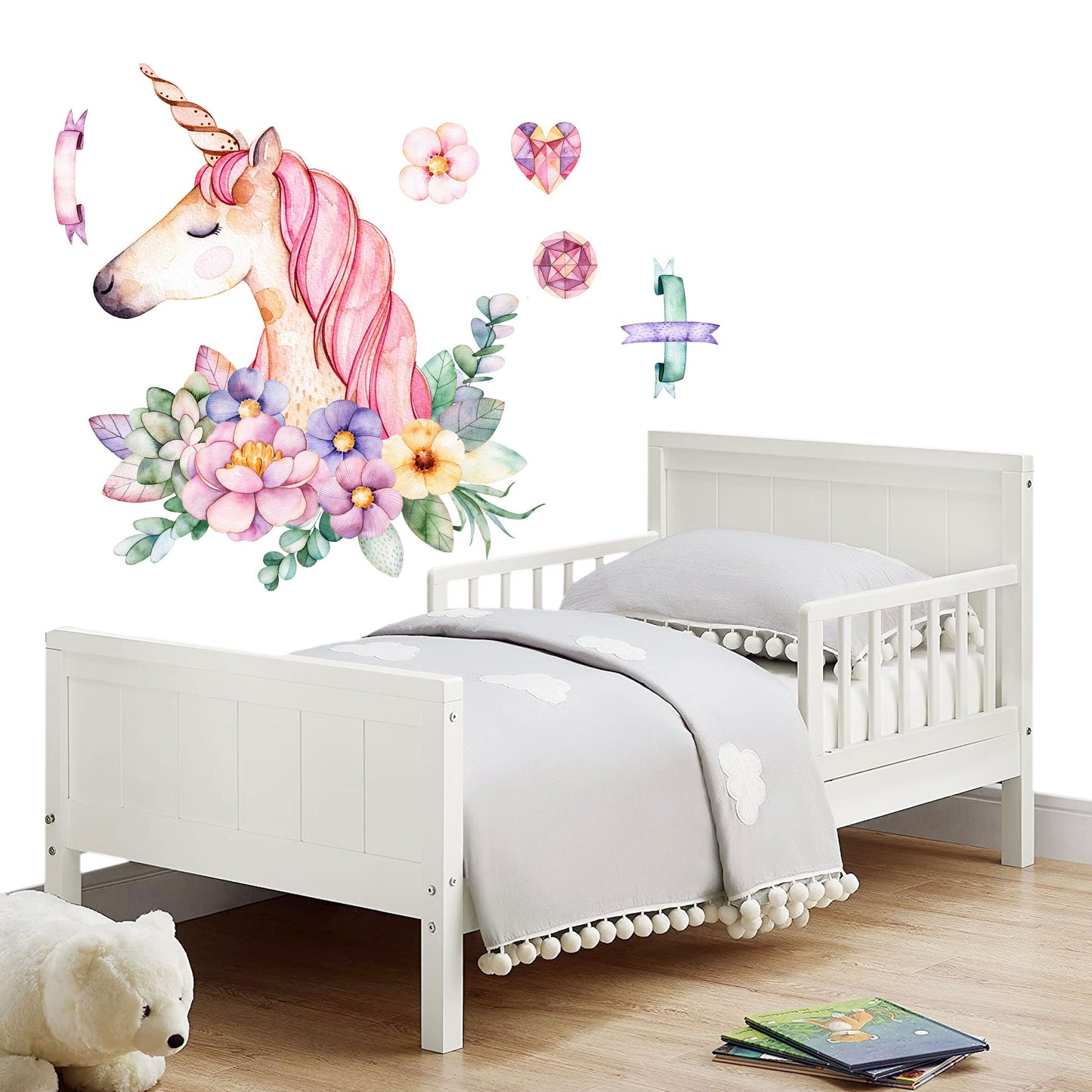 Dream Unicorn with Flowers Wall Stickers for Girls Room - BR004