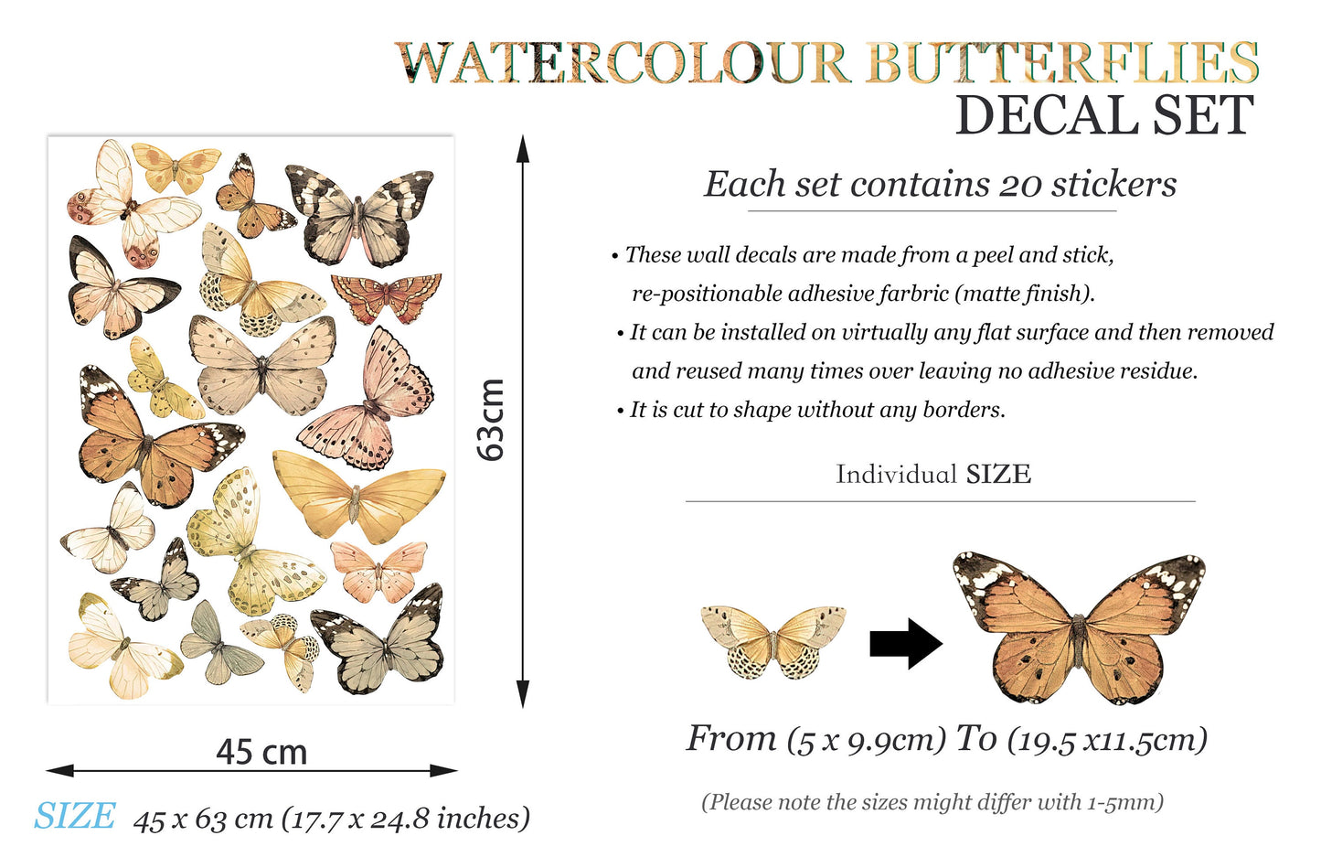 Elegant Mocha Butterfly Wall Decal Set - Assorted Coffee-toned Butterflies in Flight - Perfect for Girls' Room Decor - BR020