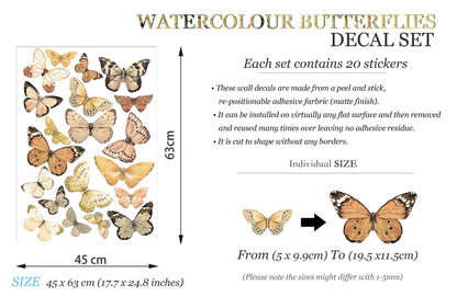 Elegant Mocha Butterfly Wall Decal Set - Assorted Coffee-toned Butterflies in Flight - Perfect for Girls' Room Decor - BR020