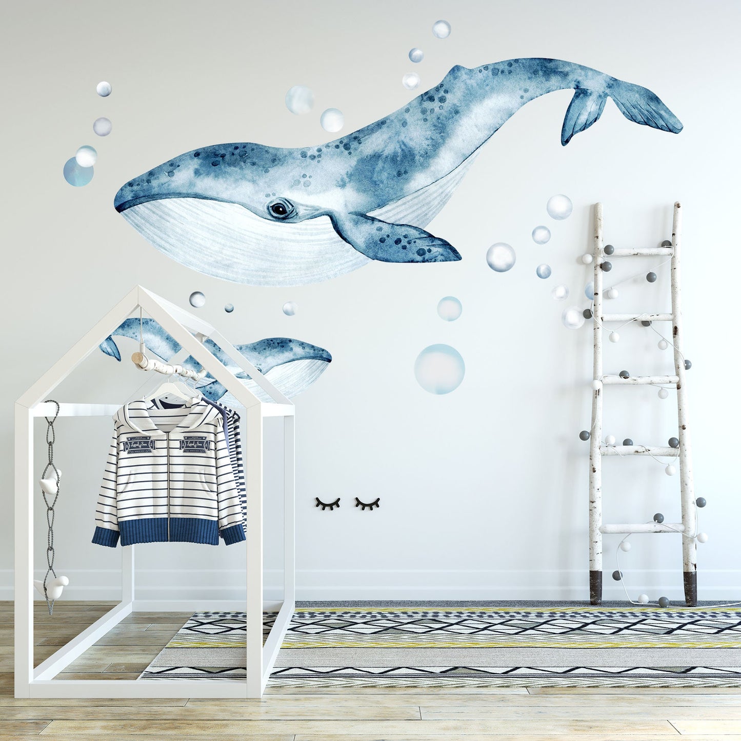 Watercolor Blue Whale Mum with Baby Whale Wall Decal - Removable Peel and Stick - BR017