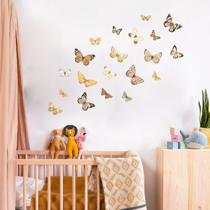 Elegant Mocha Butterfly Wall Decal Set - Assorted Coffee-toned Butterflies in Flight - Perfect for Girls' Room Decor - BR020