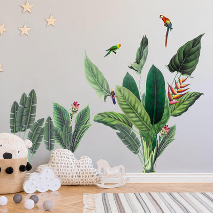 Large Tropical Leaves with Birds Wall Decal - BR034