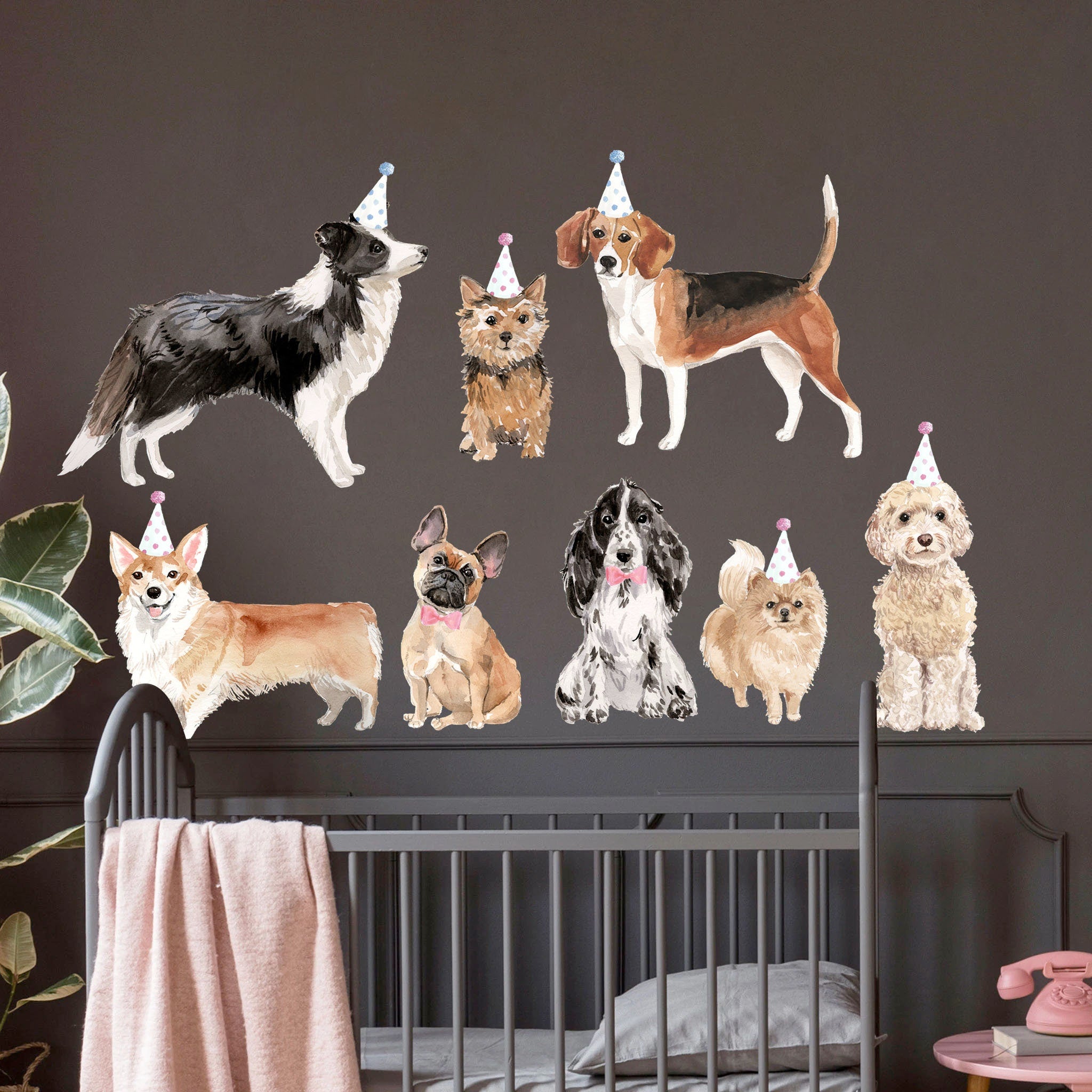 Lovely Dog Party Wall Sticker. Puppy Peel Stick Decal. WallKoala