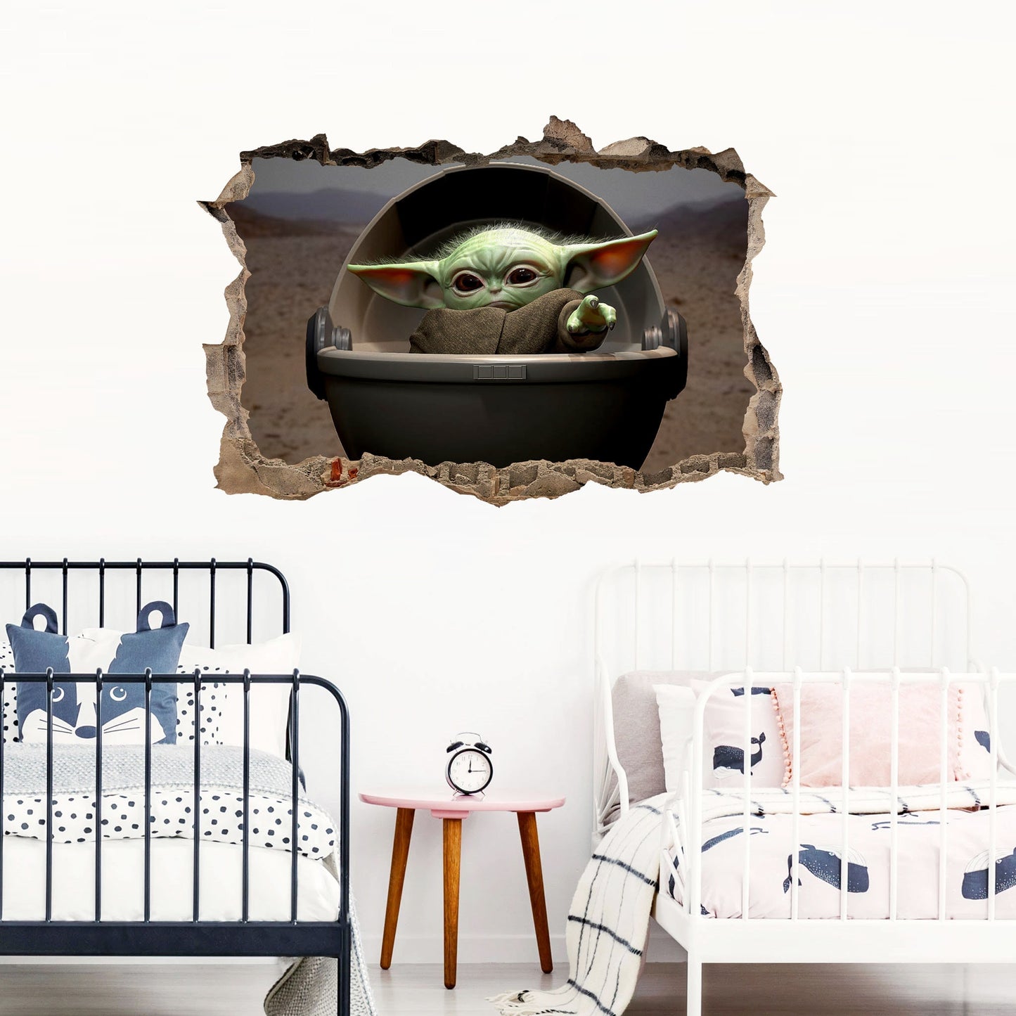 Star Wars Baby Yoda behide a Smashed Wall Hole 3D Wall Decal - BR049