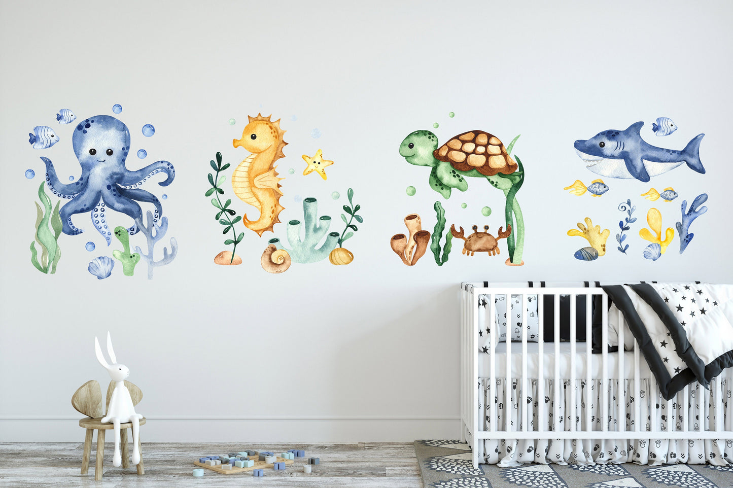 Baby Marine Life Whale Sea Turtle Squid Sea Horse Octopus Wall Decal - BR061