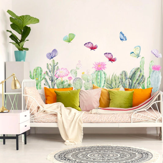 Blooming Cacti & Butterflies Wall Decal - BR055
