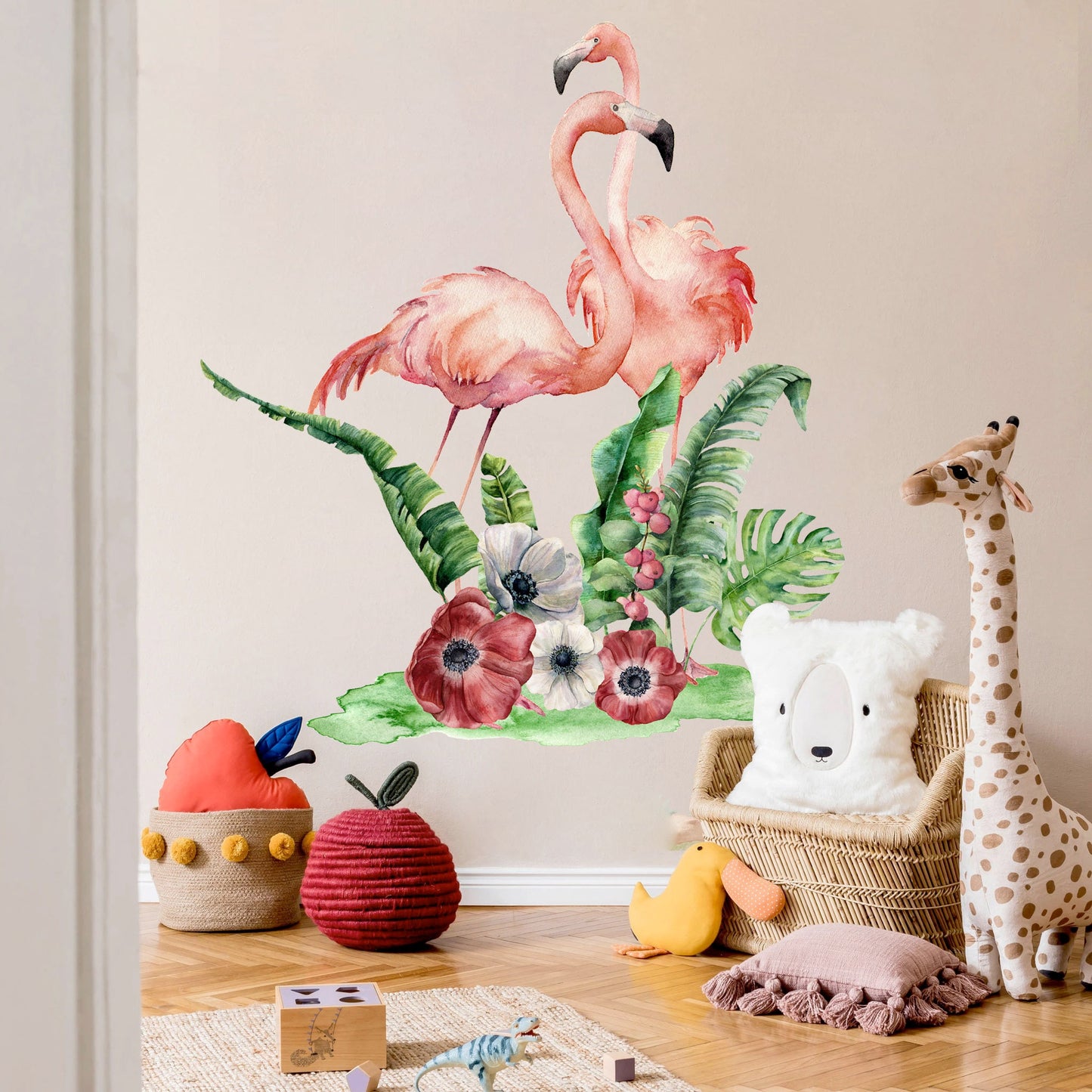 Flamingos in Tropical Foliage Wall Decal - BR065