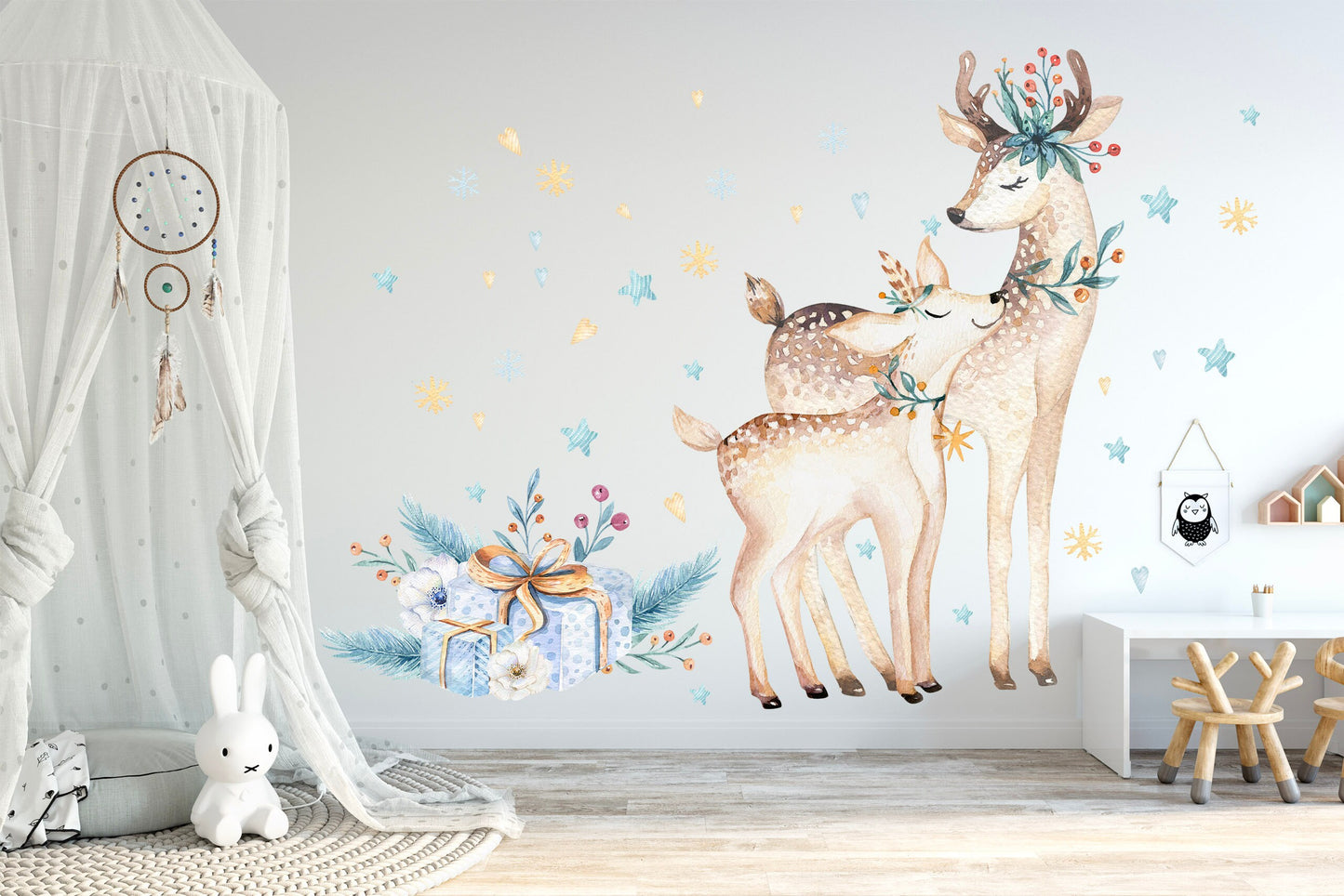 Christmas Deers with Snowflake Wall Decal - BR048