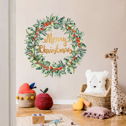 Christmas Green Wreath with Merry Christmas Wrinting Wall Decal - BR050