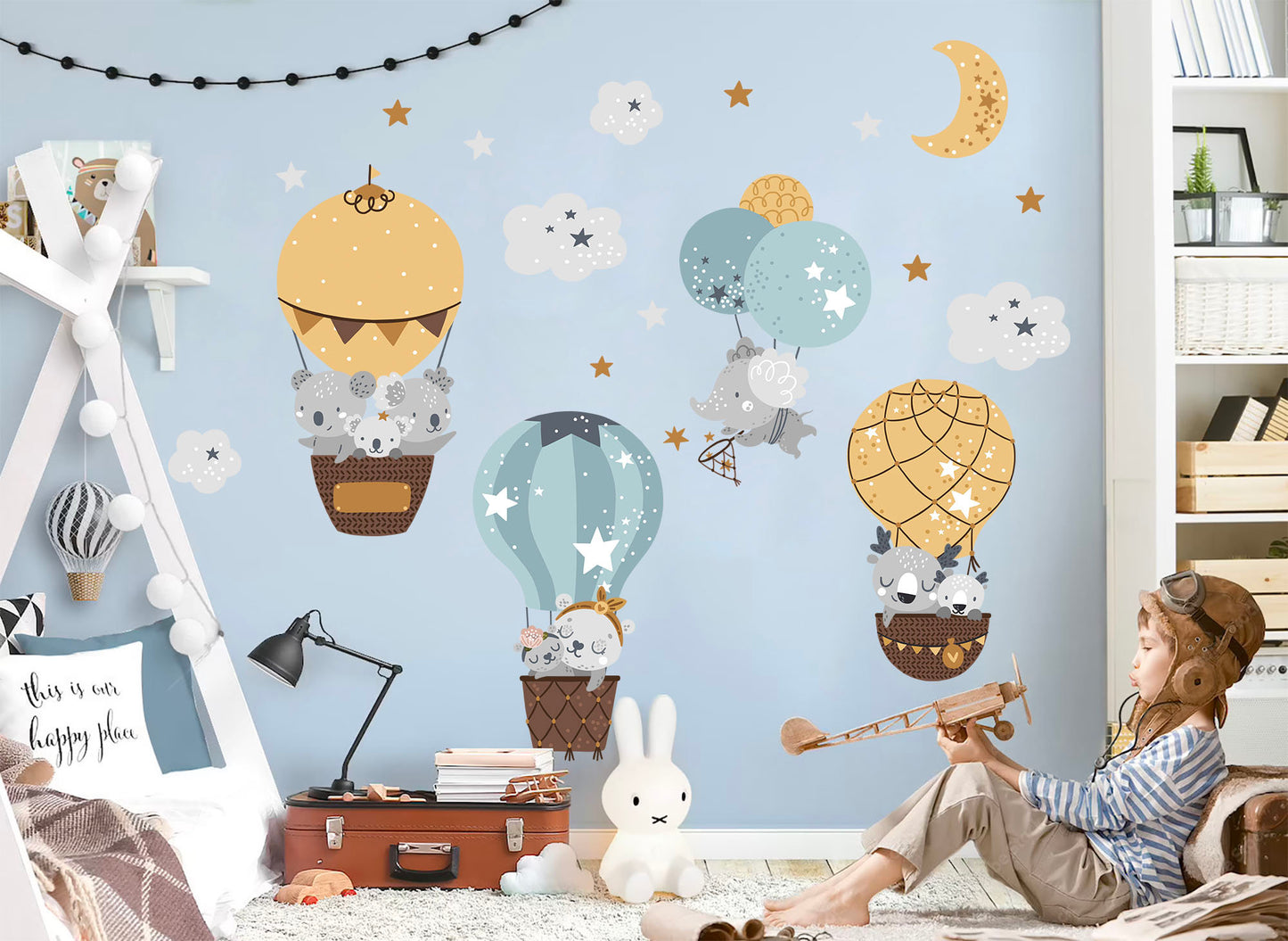 Hippo Mom and Baby with Baby Pink & Baby Blue Balloons Wall Decal - BR084