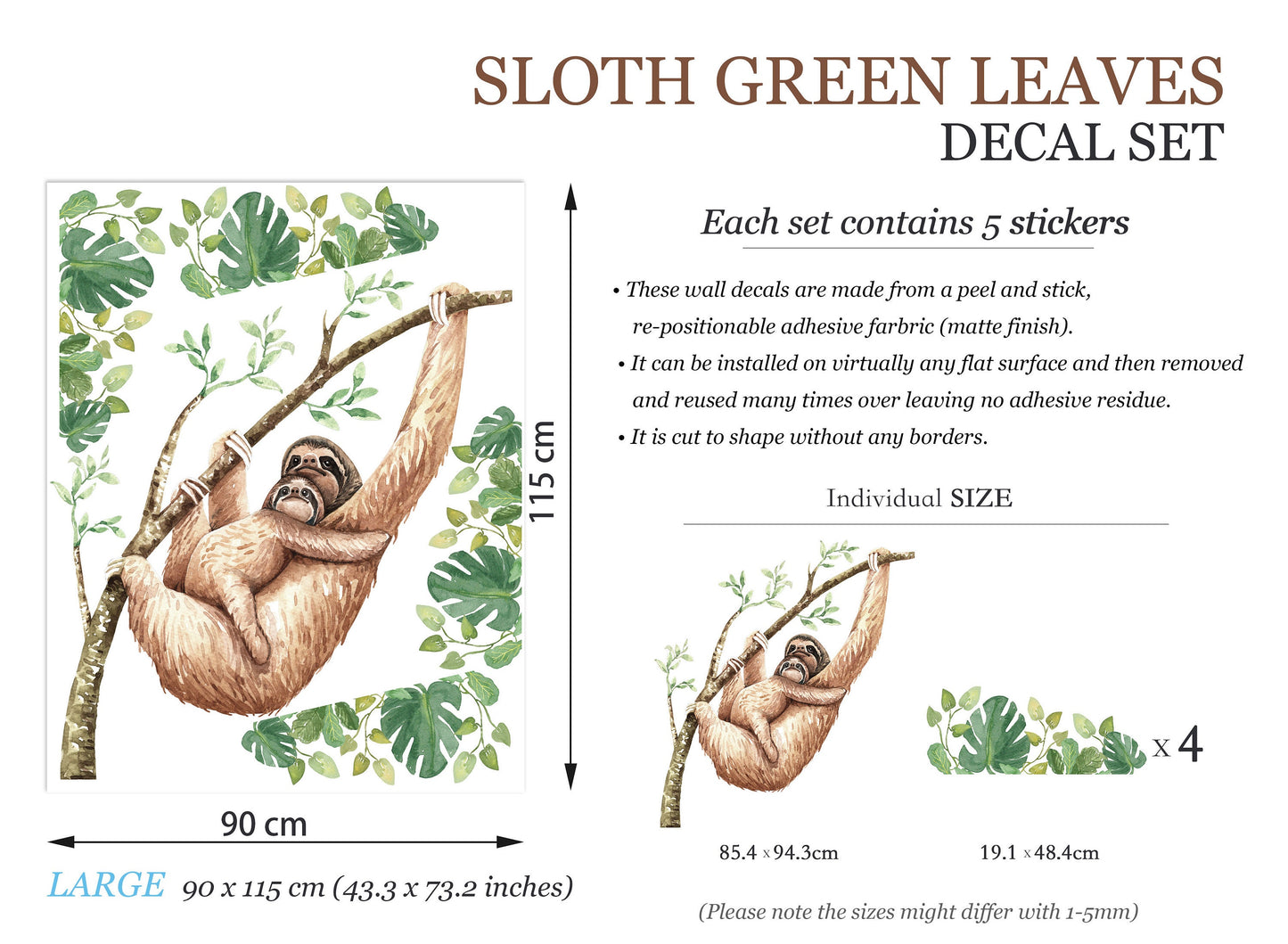 Sloth Mom & Baby Hanging Wall Decal - BR056