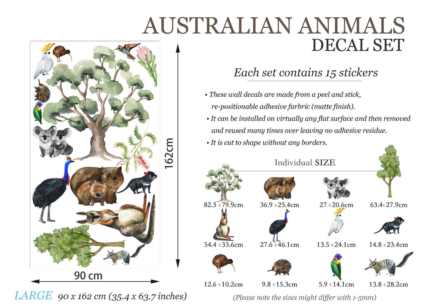 Australian Wildlife & Tree Collection: Kangaroos, Koalas, Wombats, Emus, Parrots, Eucalyptus Trees - BR091