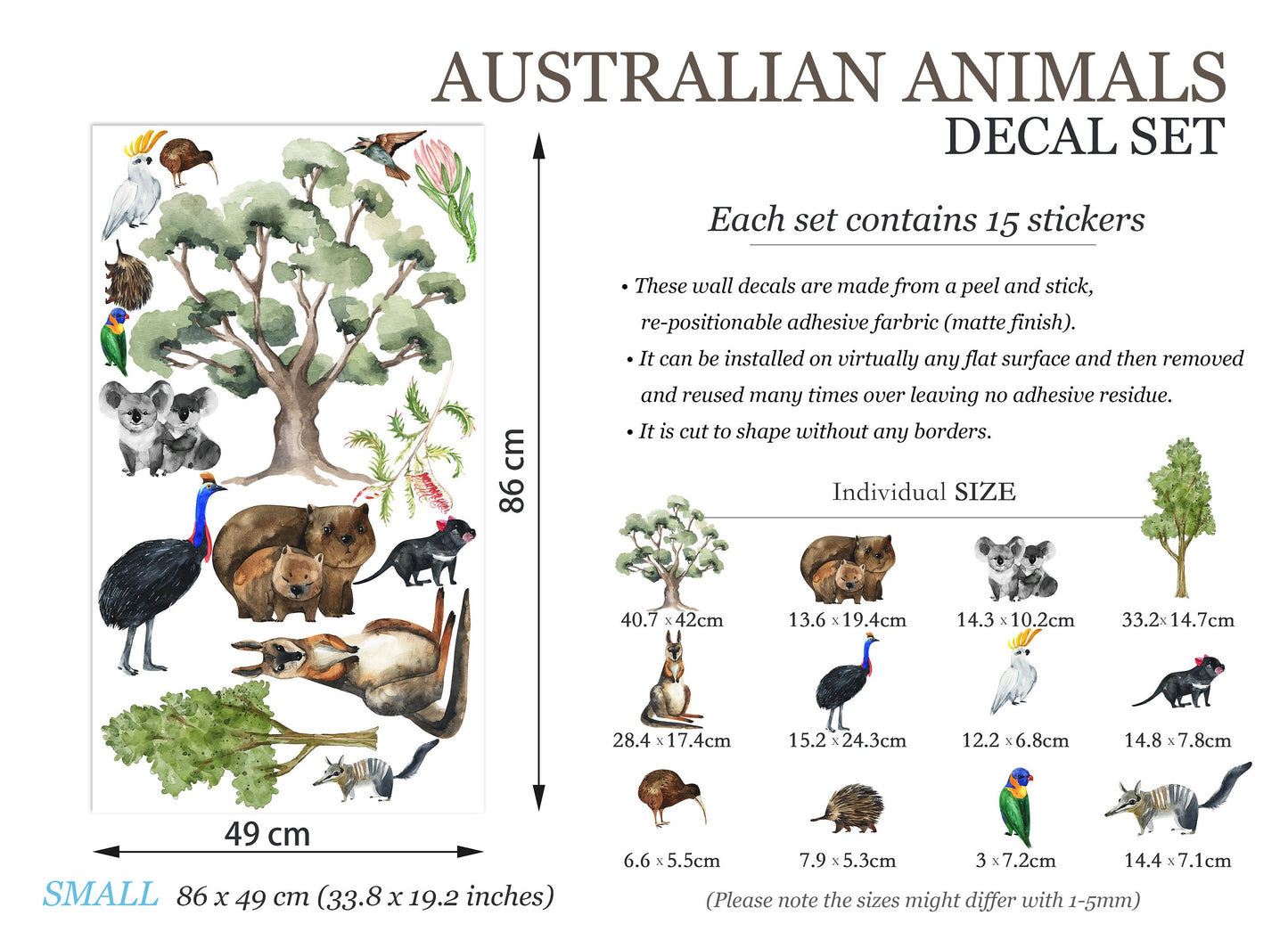 Australian Wildlife & Tree Collection: Kangaroos, Koalas, Wombats, Emus, Parrots, Eucalyptus Trees - BR091