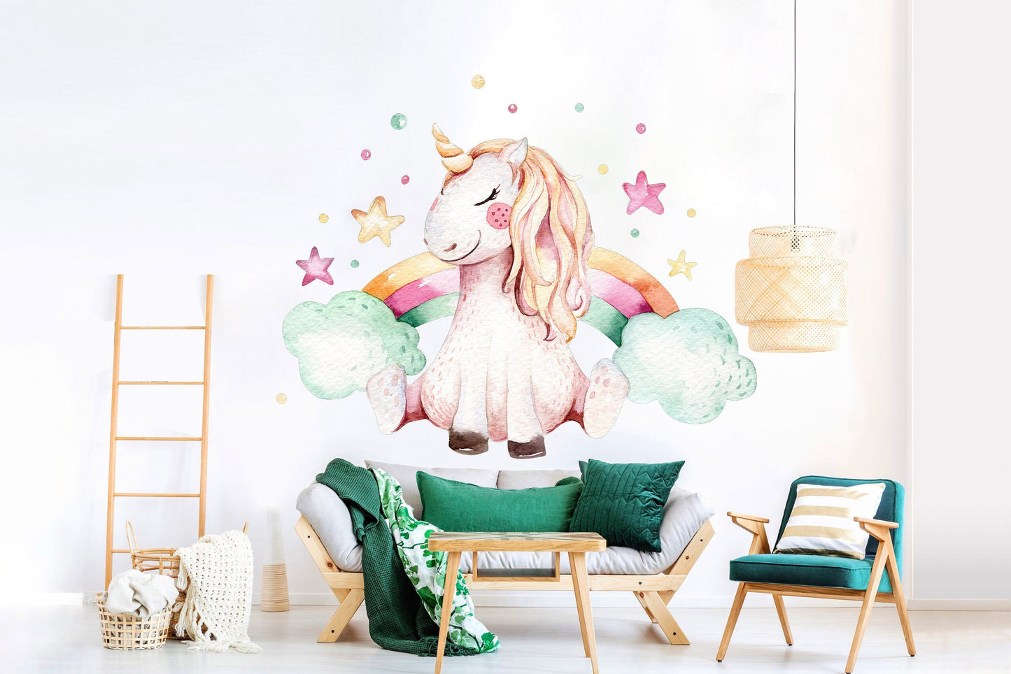 Dreamy Unicorn Rainbow Stars Wall Decal - BR060