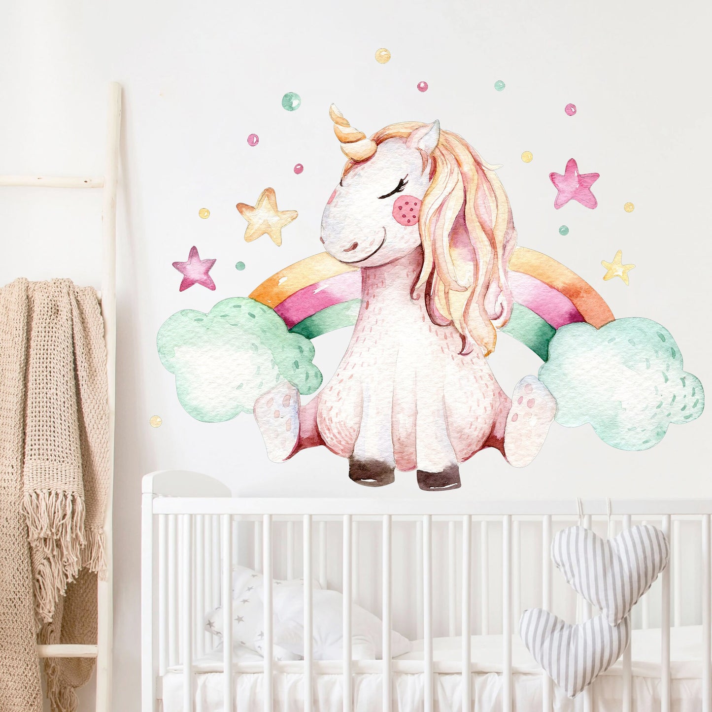 Dreamy Unicorn Rainbow Stars Wall Decal - BR060