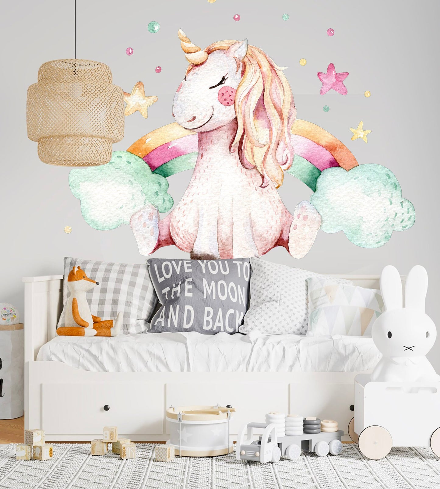 Dreamy Unicorn Rainbow Stars Wall Decal - BR060