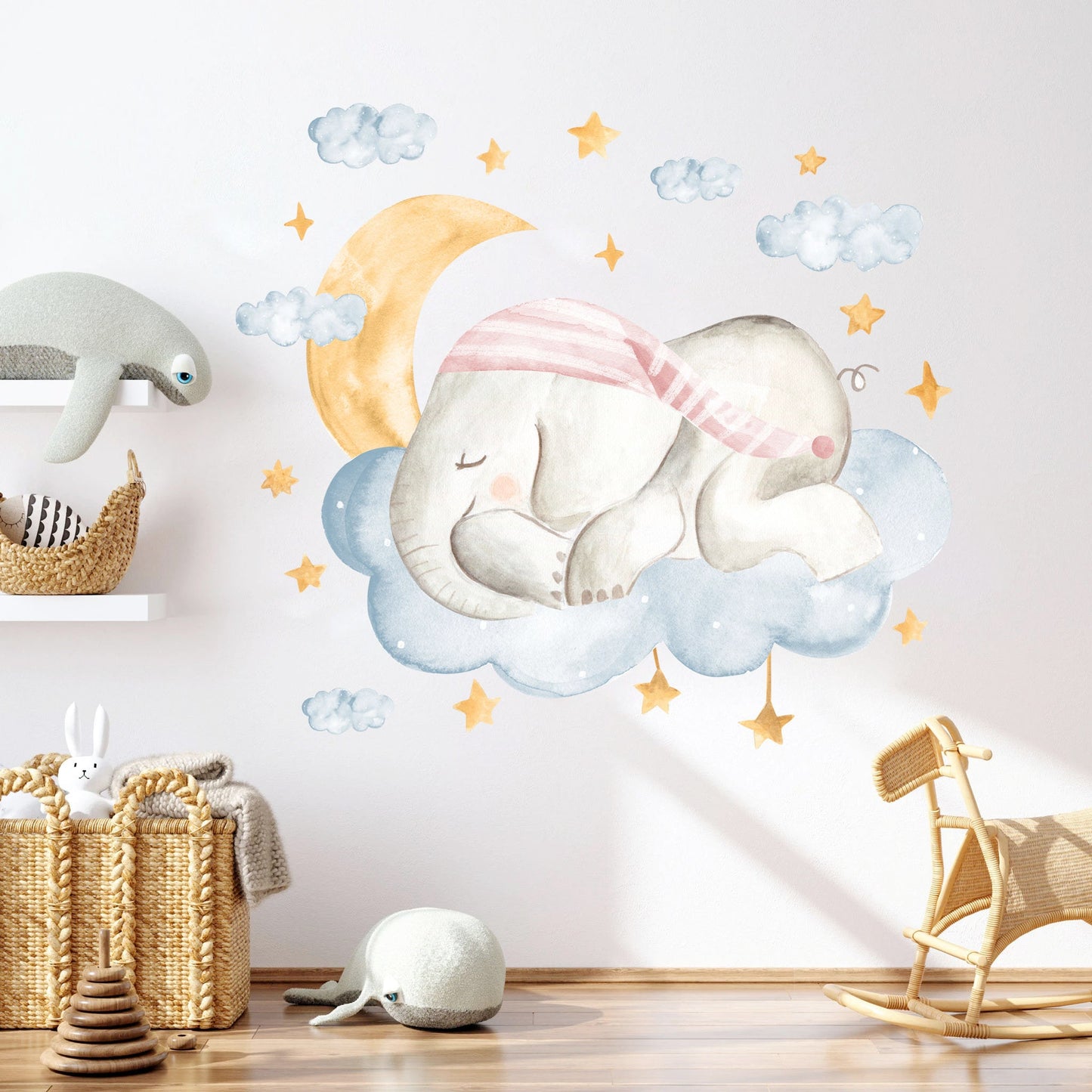 Sleeping Elephant Dreamland: Cartoon Wall Decal for Girls' Room - BR063