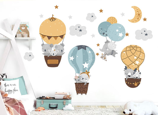 Hippo Mom and Baby with Baby Pink & Baby Blue Balloons Wall Decal - BR084