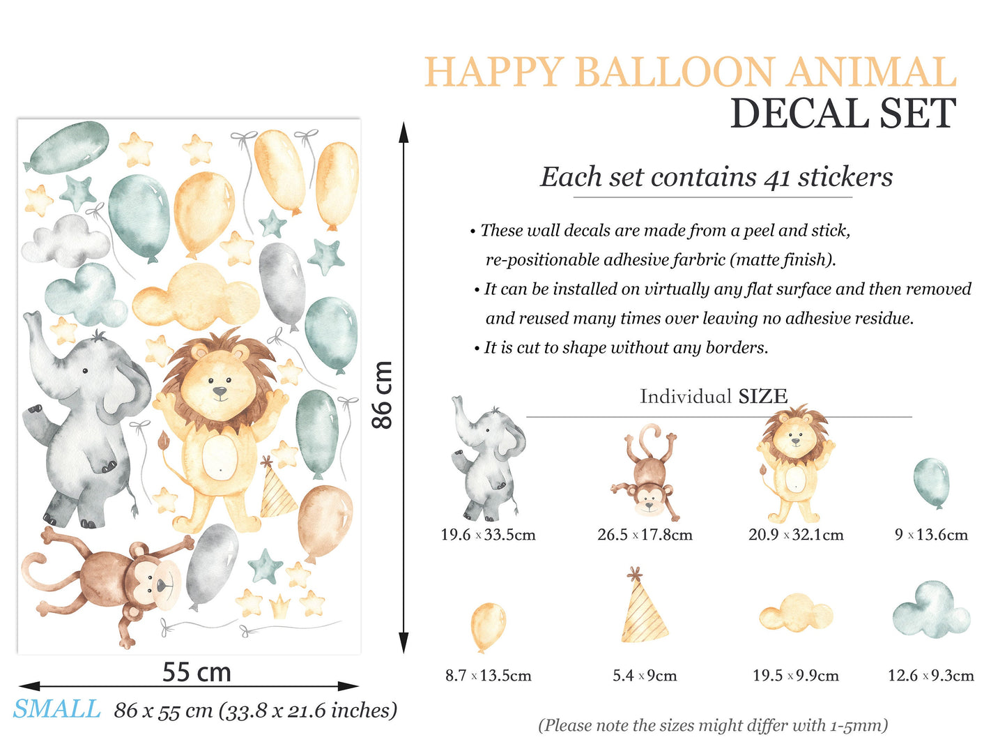 Adventurous Animal Trio Flying with Balloons in Starry Sky Wall Decal - BR087