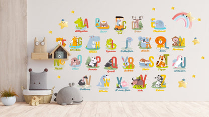 Whimsical ABC Alphabet Animals Wall Decal for Kids Room - Great gift for Alphabet Learning - BR109