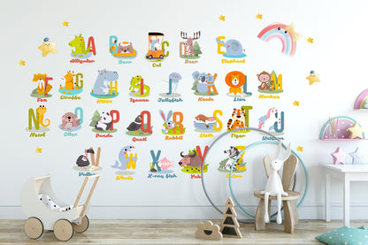 Whimsical ABC Alphabet Animals Wall Decal for Kids Room - Great gift for Alphabet Learning - BR109