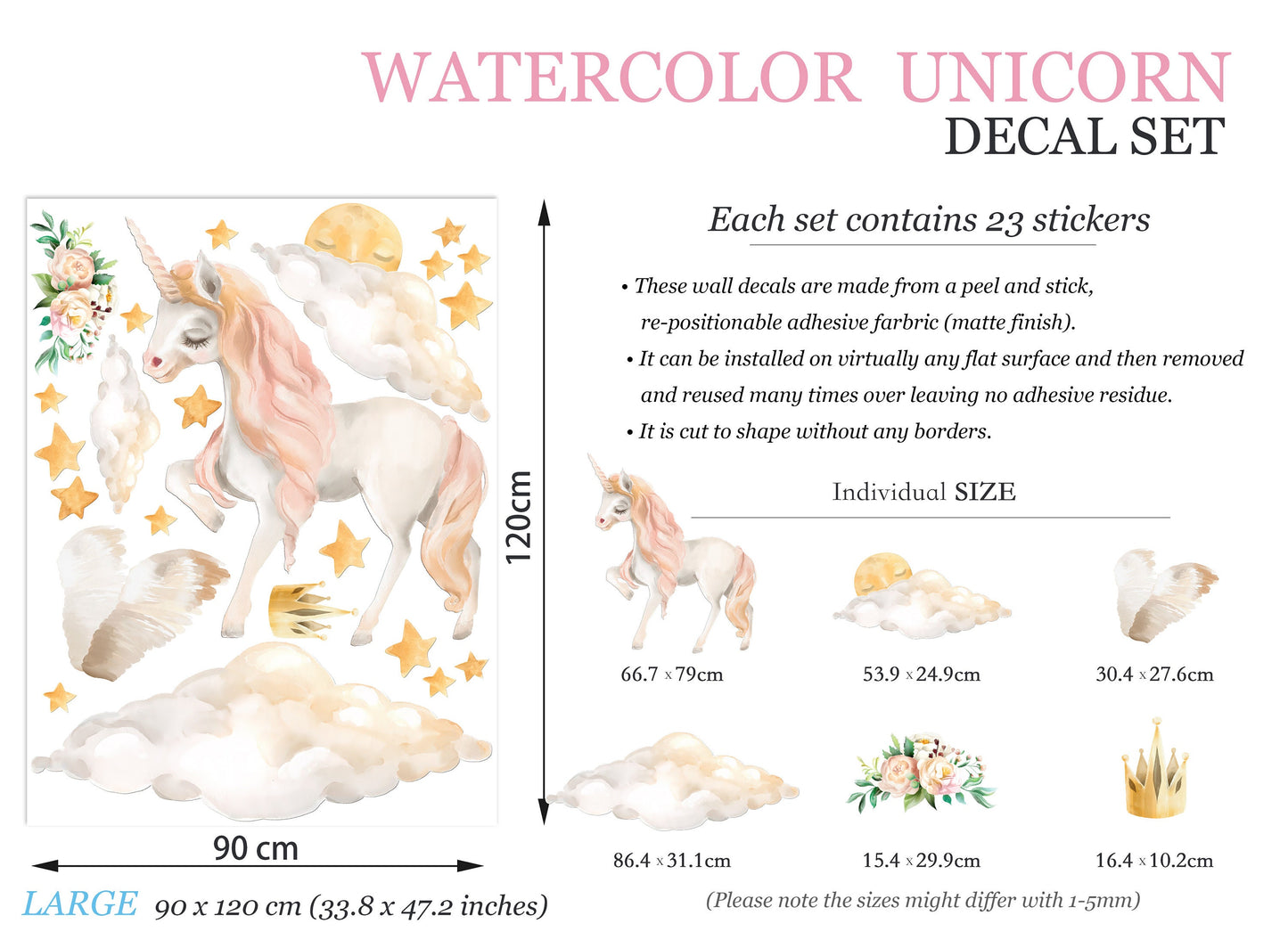 Dancing Unicorn Stroll at Starry Sky Wall Decal - Girl Room Decor - Removable Peel and Stick - BR110